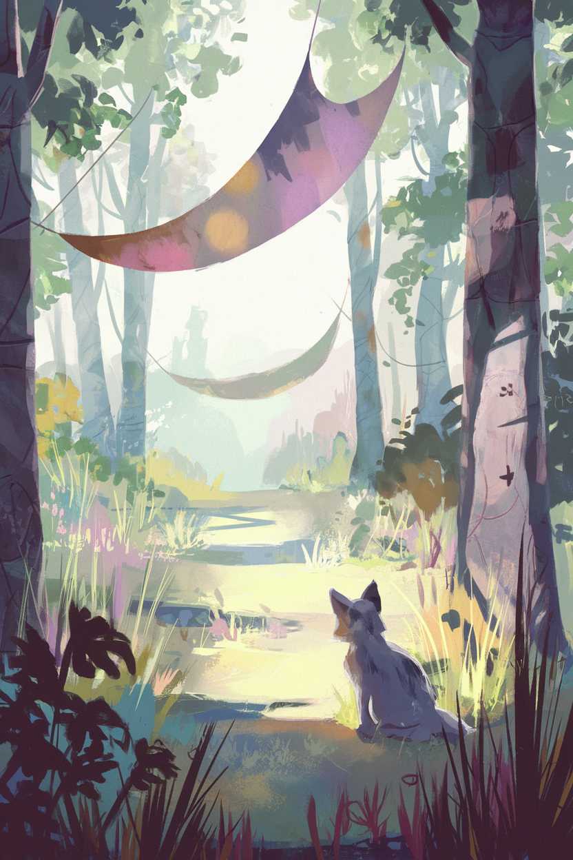 The cover is visually appealing with soft, dreamy colors and an enchanting forest setting. The animal character is neutral but could be more expressive or endearing for a child. The composition is well-balanced, with a clear focal point, though some areas might be overly detailed for a child.